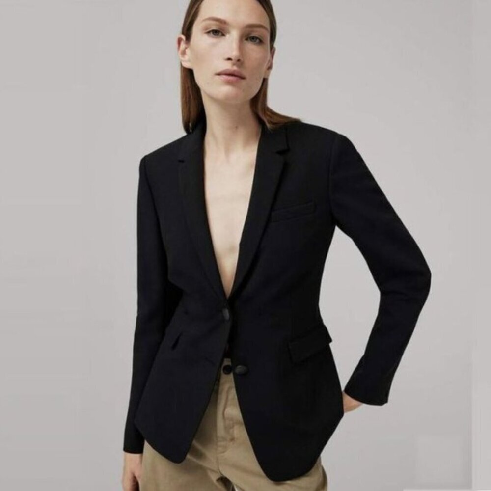 Holt Renfrew Black Wool Classic Blazer Two Button